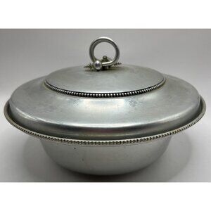 Vtg BW Buenilum Hammered Aluminum Sovered Dish W/ Glass Pyrex Liner